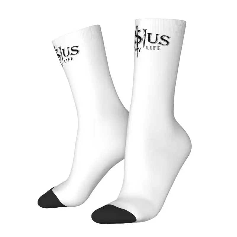 Kawaii Print Jesus Saved My Life Socks for Men Women Stretchy Summer Autumn Winter Christ Religion Faith Crew Socks