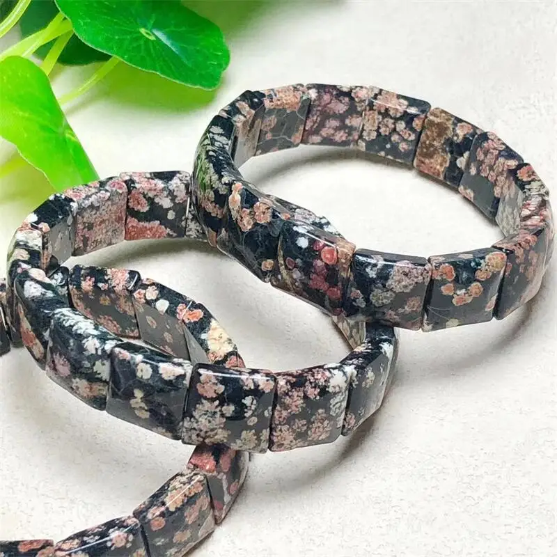 Natural Snow Flake Obsidian Bangle Bracelet Fashion Women Healing Jewelry Gemstone Reiki Energy Stone Holiday Gift 1pcs 12x12mm