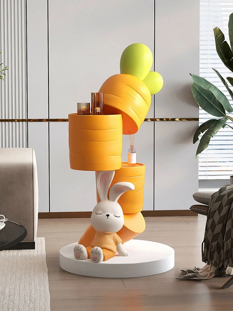 Home Decor Craft Sculpture Carrot Rabbit Statue Storage Rack Floor Ornaments TV Cabinet Sofa Side Table Tray Decor Opening Gifts