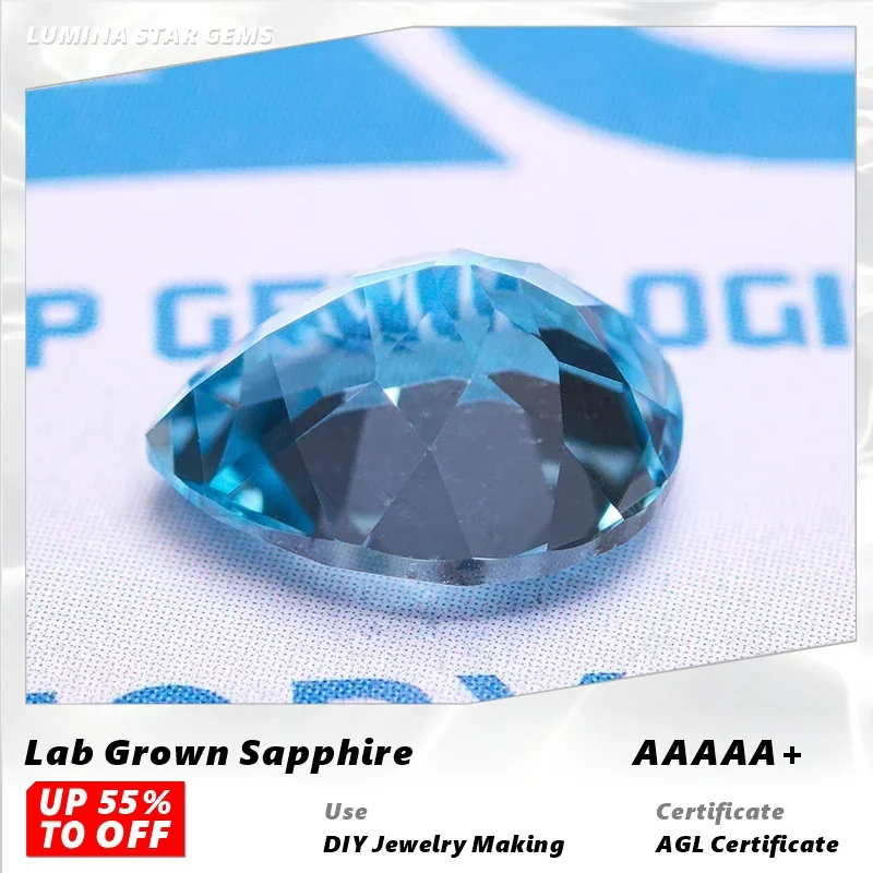 

L-Lab Grown Sapphire Aquamarine Pear cut Charm Gemstones for Handmade Diy Jewelry Making Pendant Ring Selectable AGL Certificate