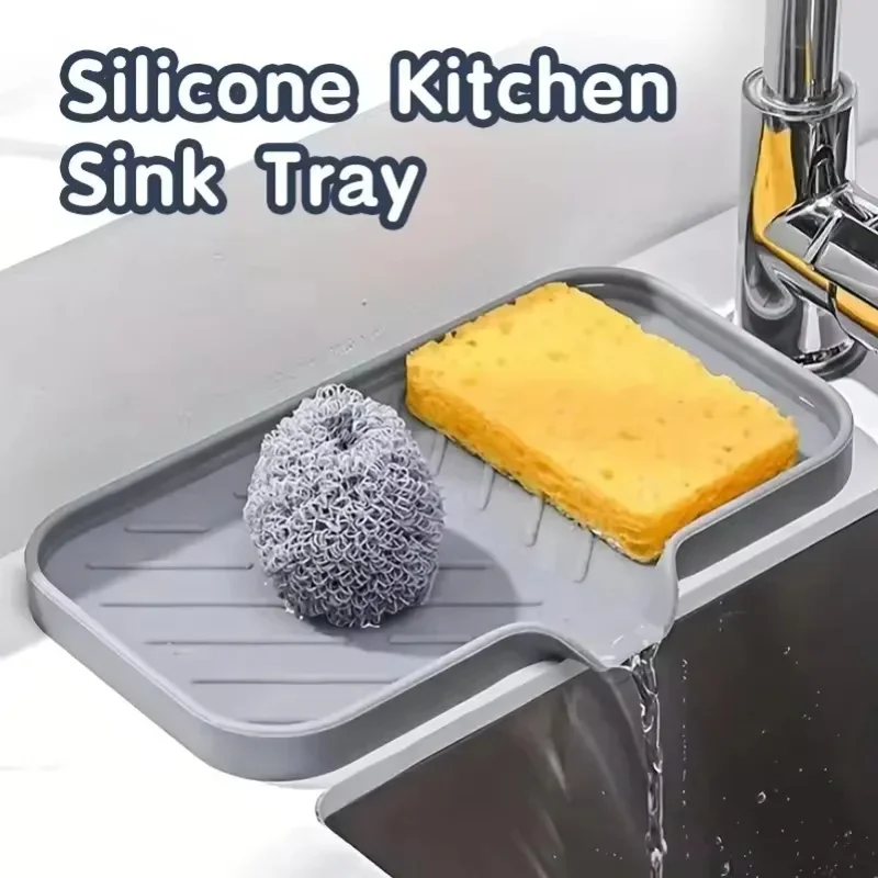 New Silicone Faucet Mat Kitchen Sink Tray Soap Dispenser Sponge Drain Pad Sink Splash Drying Mat Countertop Storage Tray