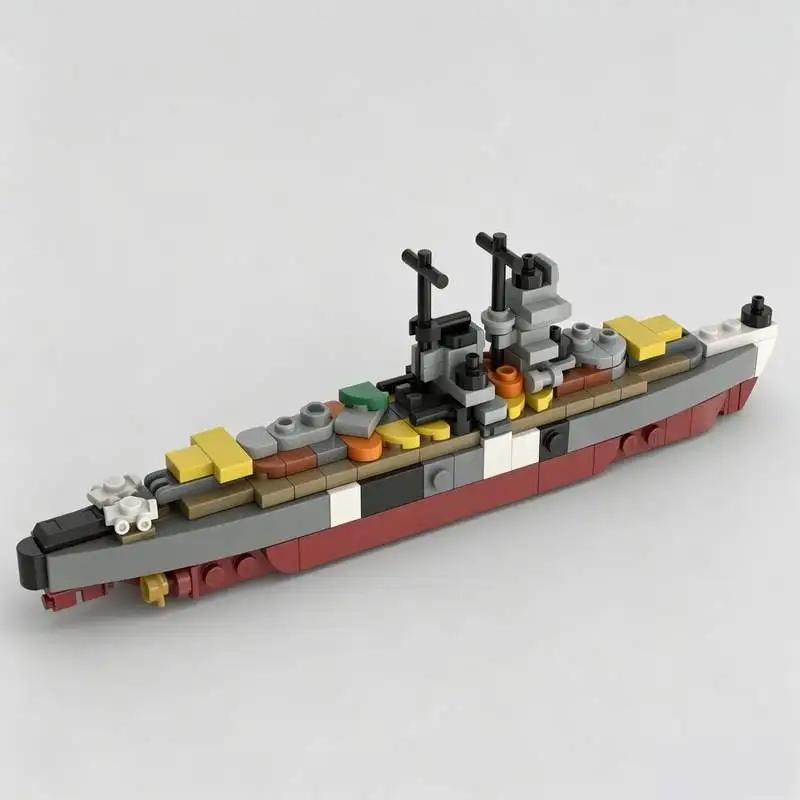 157 PCS Retro Heavy Cruiser Navy Ship Model Building Blocks DIY Assembly Creative Technical Puzzle Toy Gift Collection Display