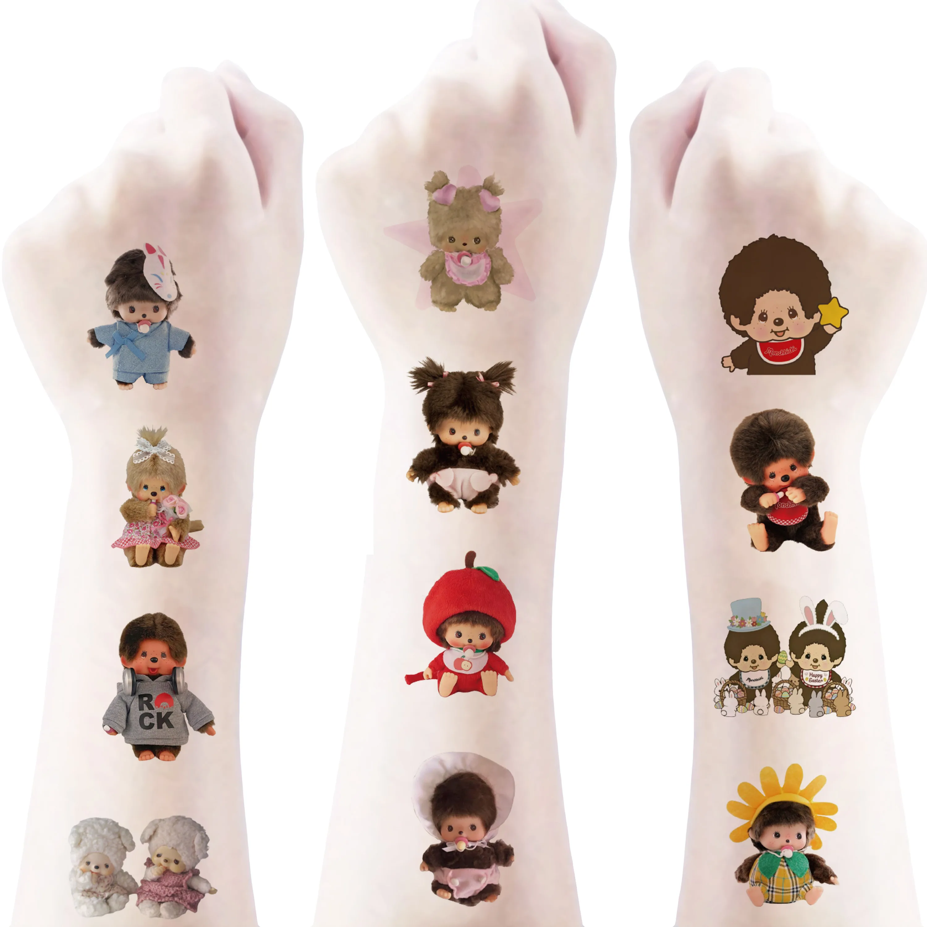 30pcs Cute Monchhichi Simple Easy To Clean HD Tattoo Sticker