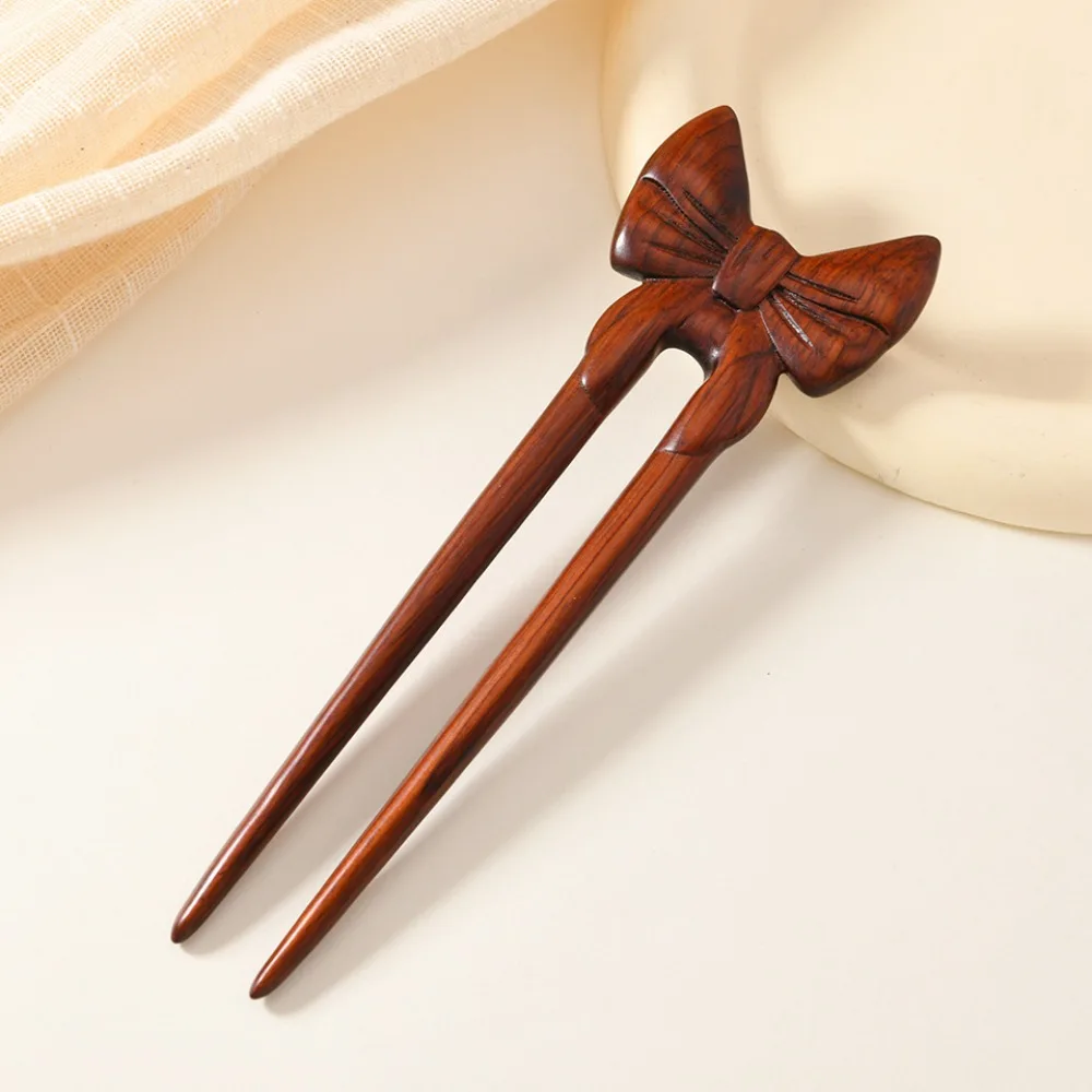 Double Side Wooden Hair Stick U-Shaped Red Sandalwood Hanfu Hair Accessories Wood Carved Updo Accessory Wood Hairpin