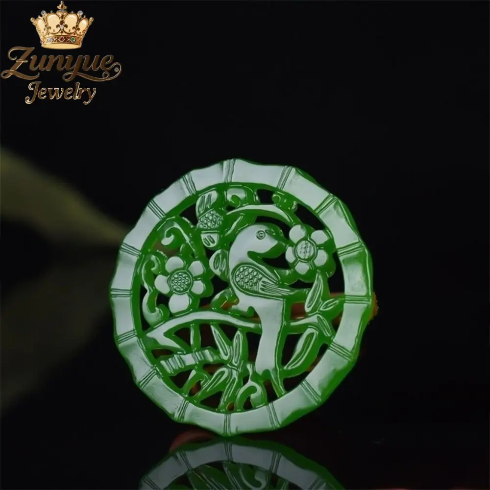 Natural Spinach Green Hetian Jasper Hollowed-Out Double-Sided Magpie Lucky Jade Pendant Exquisite Fashion Jewelry Holiday Gift