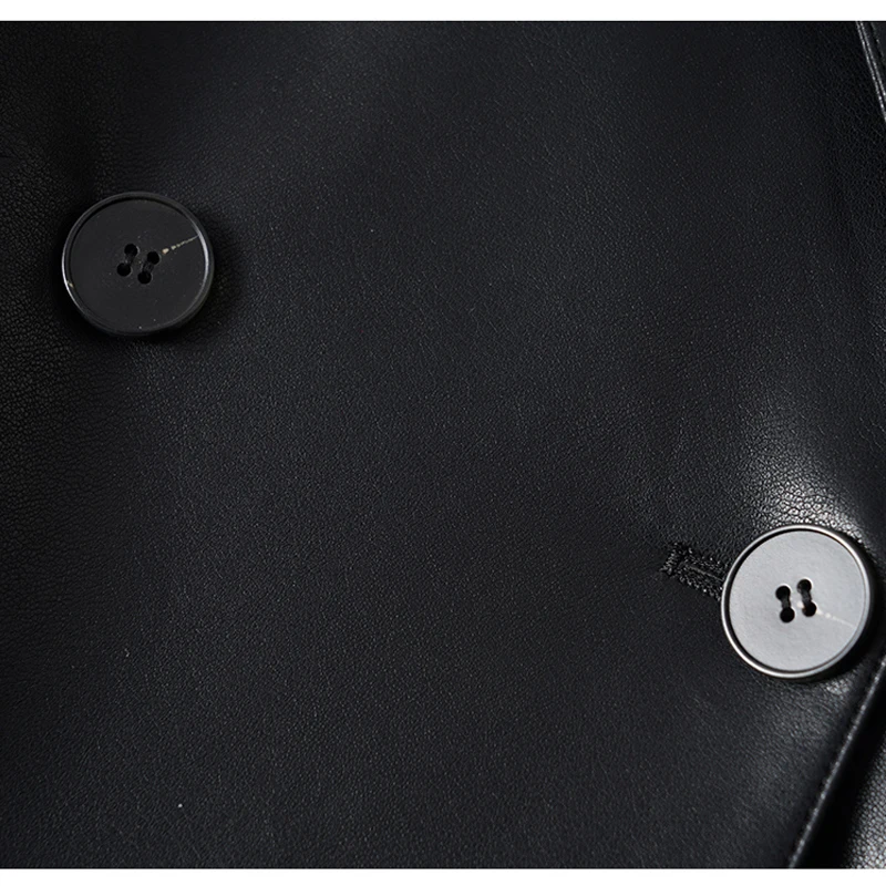 2025 New Women's Sheepskin Blazer Jackets Fashion Office Ladies Chic Single Button Lace-up Belt Casual Slim Split Leather Coats