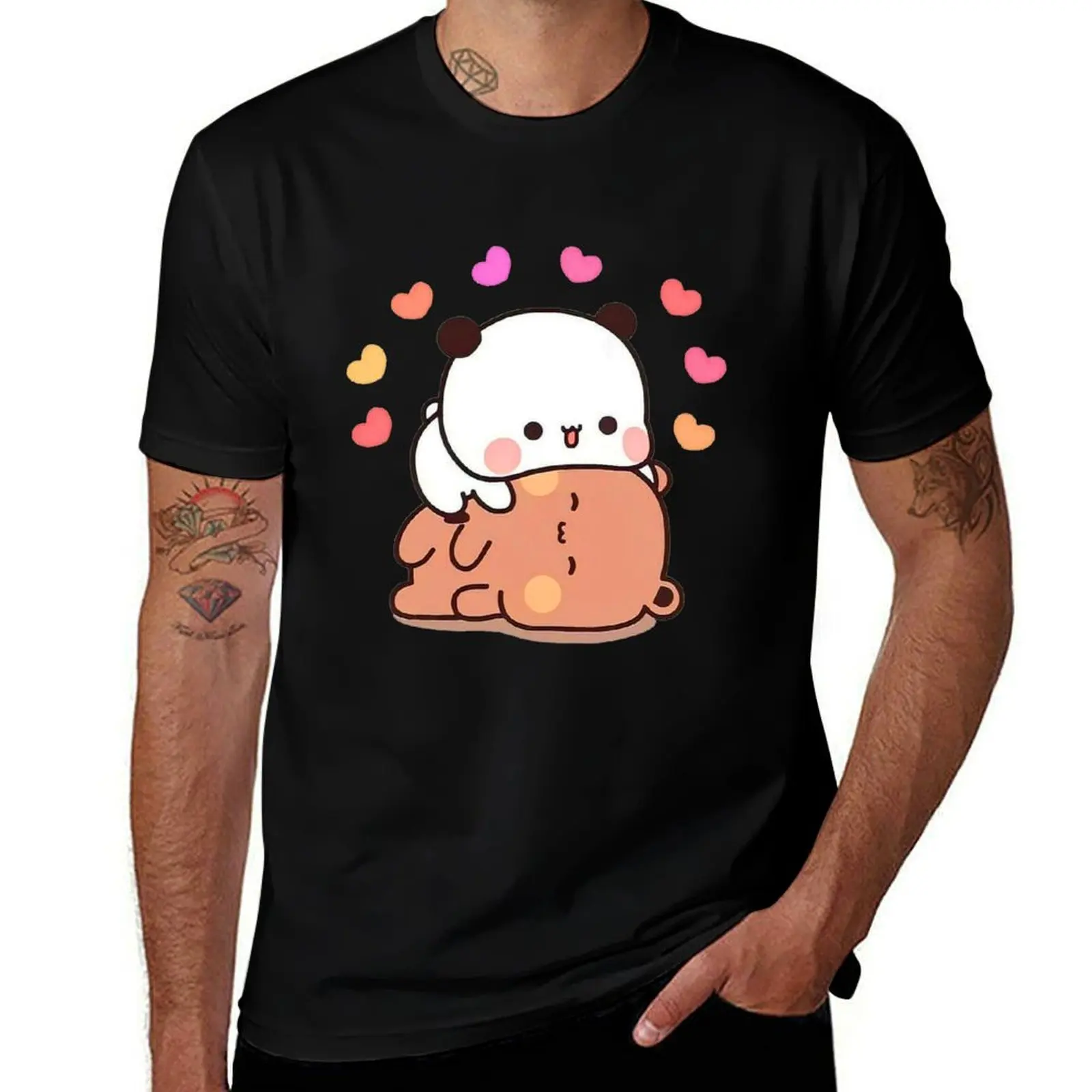 PANDA BEAR, bubu dudu Cuddling T-Shirt Trendy Casual Short Sleeve Shirt T-Shirt