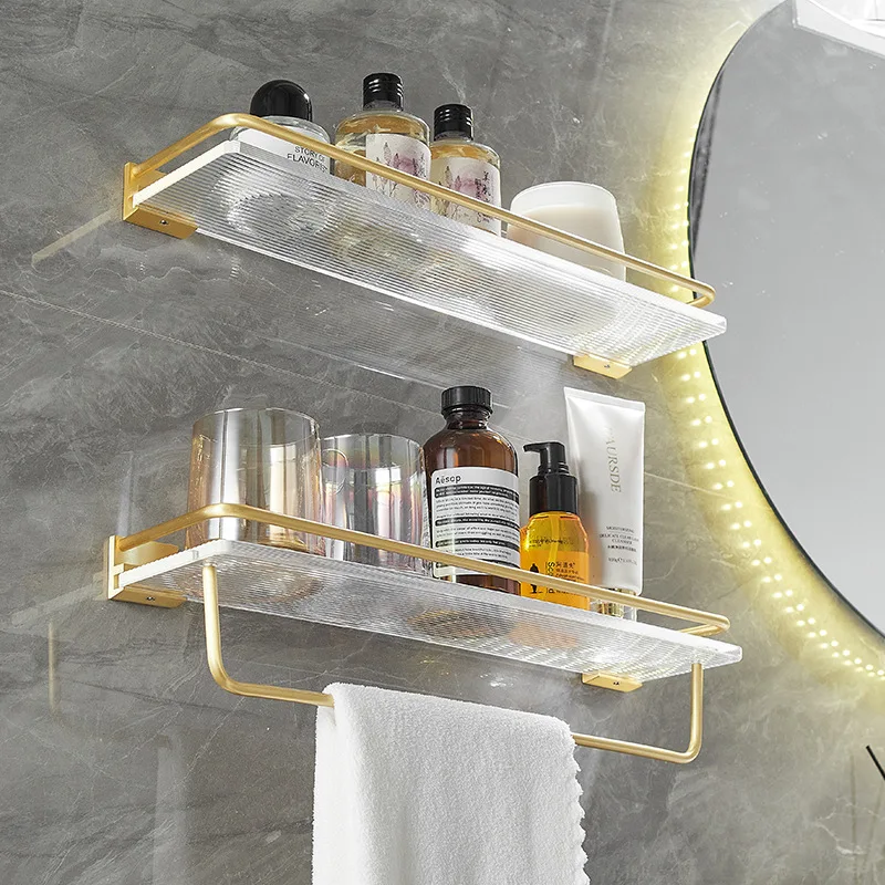 Punch-free Luxury Bathroom Shelf Shelves Wall Mounted Shampoo Cosmetic Storage Rack For Kitchen Holder Square Acrylic Organizer