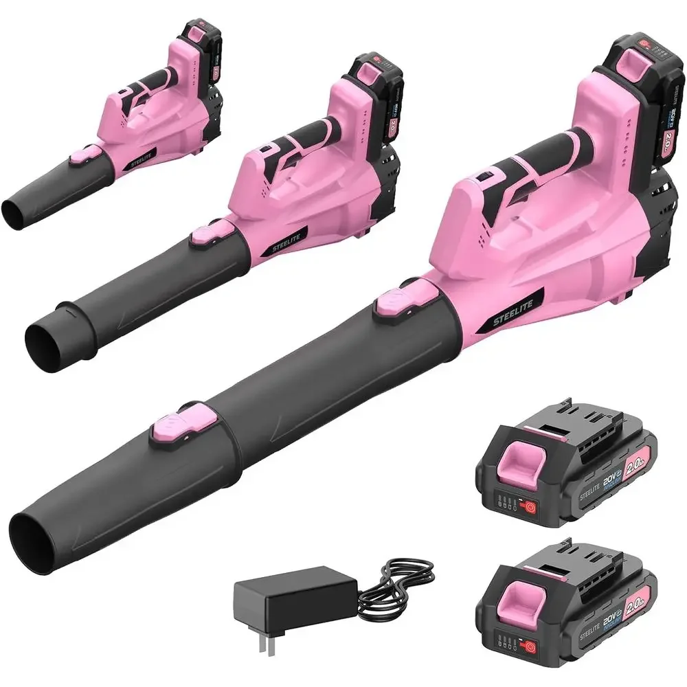

20V Cordless Leaf Blower with 2 Batteries, Lightweight for Lawn and Garden Care, Pink