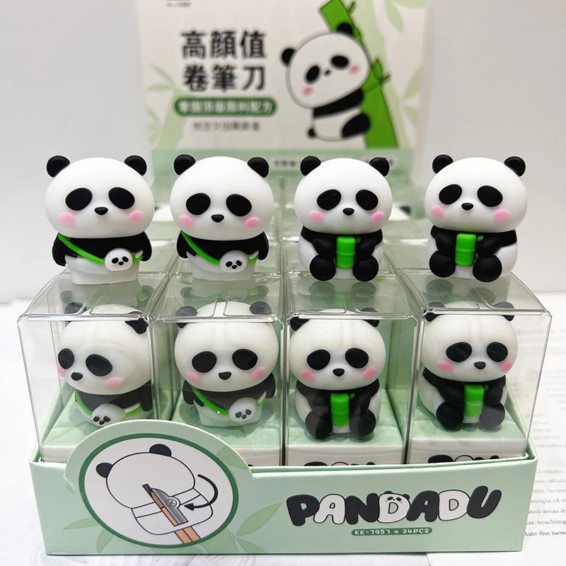 Cute Mini Panda Pencil Sharpener Silicone Single Hole Wooden Pencil Cutter for School Kids Korean Stationery Office Supplies