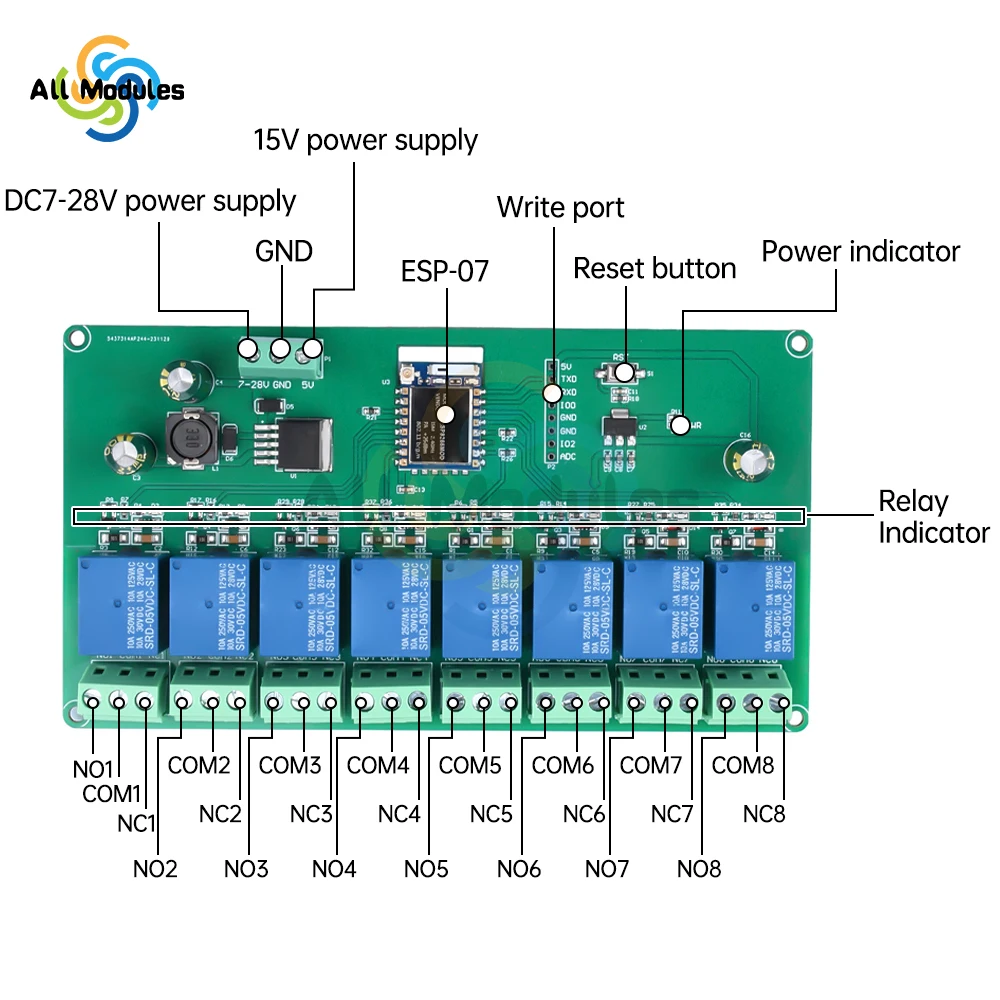 1/2/4/8 ESP-07 WIFI Relay Module Suitable For Secondary Development AC/DC Power Supply Of ESP8266 Development Board