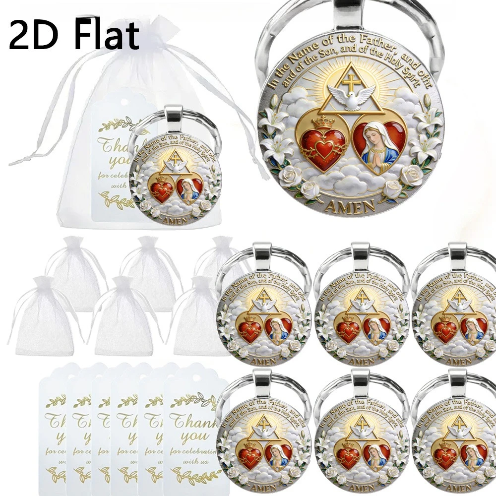 6/12/20 sets de llaveros con cuentas de oración cristianas 2D de Sagrado Corazón de Jesús y María, con la frase 'Dios es Amor', para bodas, cumpleaños y comuniones
