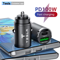 Mini 100W PD Fast Charging Car Phone Charger USB C Adapter Logo For Tesla Model 3 Y S X Cybertruck Coil Bonina Juguete Roadster