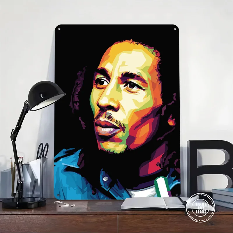 Bob Marley Colorful Portrait 3D Printed Texture Poster Personalized Wall Art Retro Metal Tin Signs for Decor Luxury Wand Deko