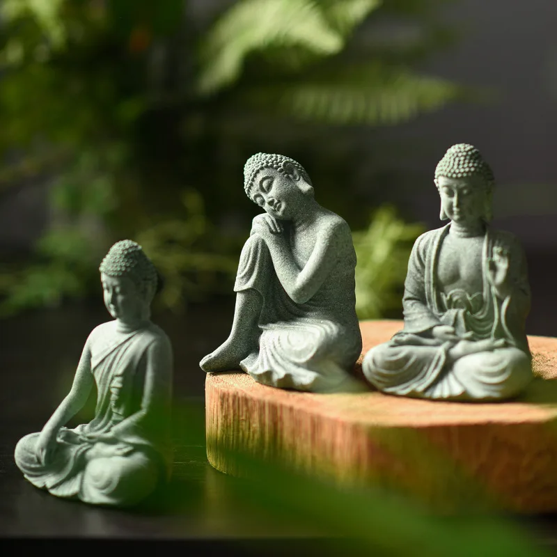 

Buddha Garden Statue Fish Tank Decoration Mini Buddhism Figurine Desk Tablescape Decor Home Zen Statue Green Sandstone Thailand