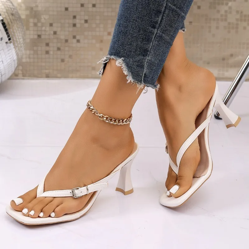 Elegant Square Toe Clip Toe High Heel Sandals for Women Slip-On Stiletto Casual &Dress Footwear Ladies Sexy Party Slippers Shoes