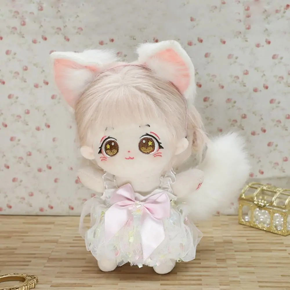 Cat Wolf Ears 20cm Plush Doll Headwear Ear Black White Tails Idol Doll Headwear Cat Ear Cute Soft Headwear for Cotton Doll