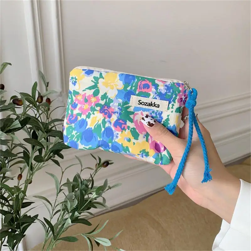 Floral Travel Portable Coin Purse Cosmetic Lipstick Storage Bag Women Makeup Handbags Wallet Organizer Small Pouch Bags