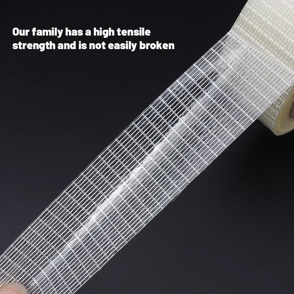 20M Strong Fixation Mesh Tape Transparent Single Side Adhesive Seal Grid Tape Waterproof Strapping Packaging Fiberglass Tapes