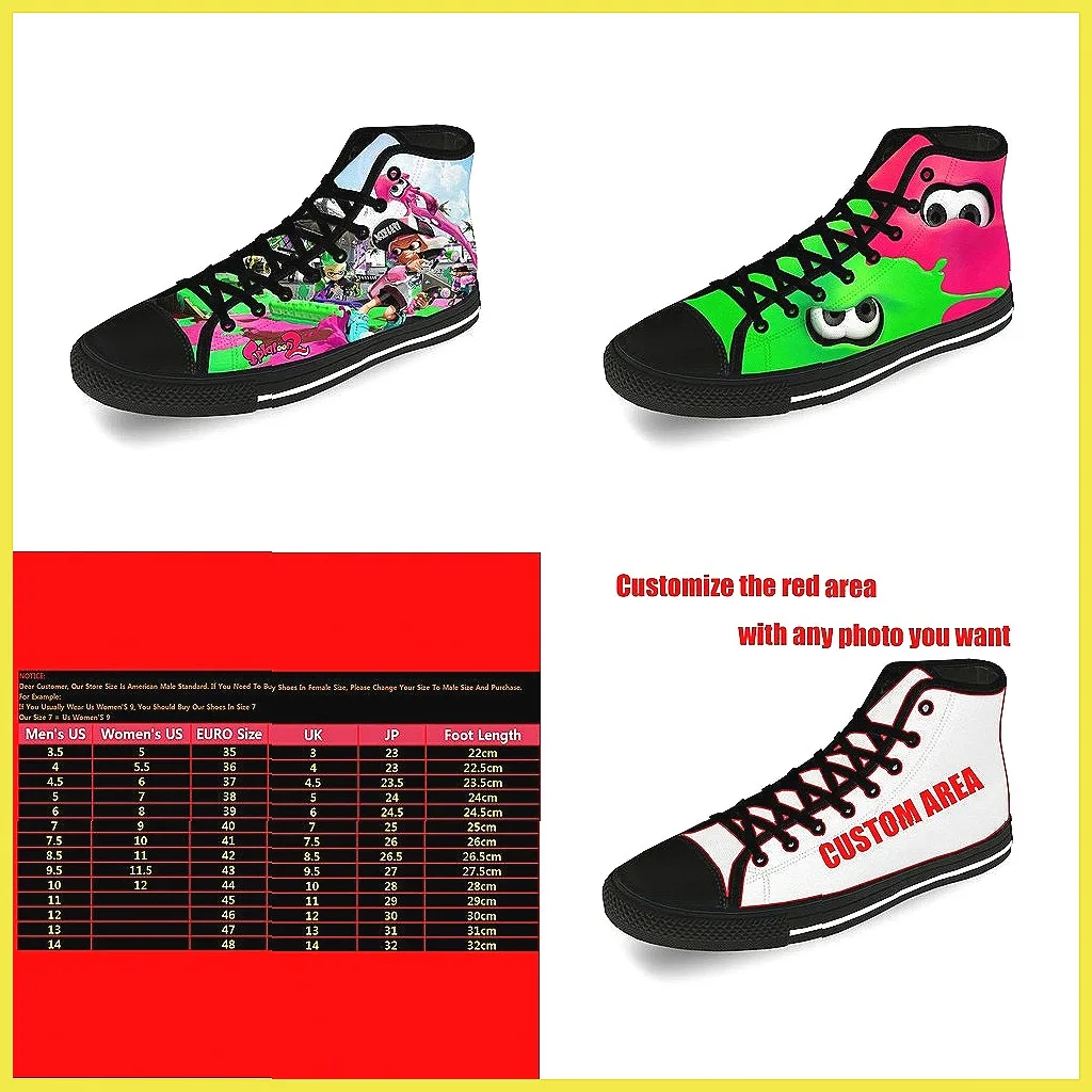 

Splatoon 2 Anime 3D Print Canvas Shoes, Breathable Lightweight High Top Sneakers for Men Women