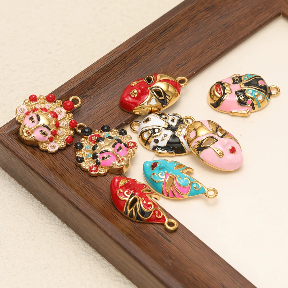3 Stück Edelstahl-Charms mit Wechselgesichtsmasken-Motiv für DIY-Schmuckherstellung, Hip-Hop-Halsketten, Armbänder und chinesische Ohrringe. – Detail 9