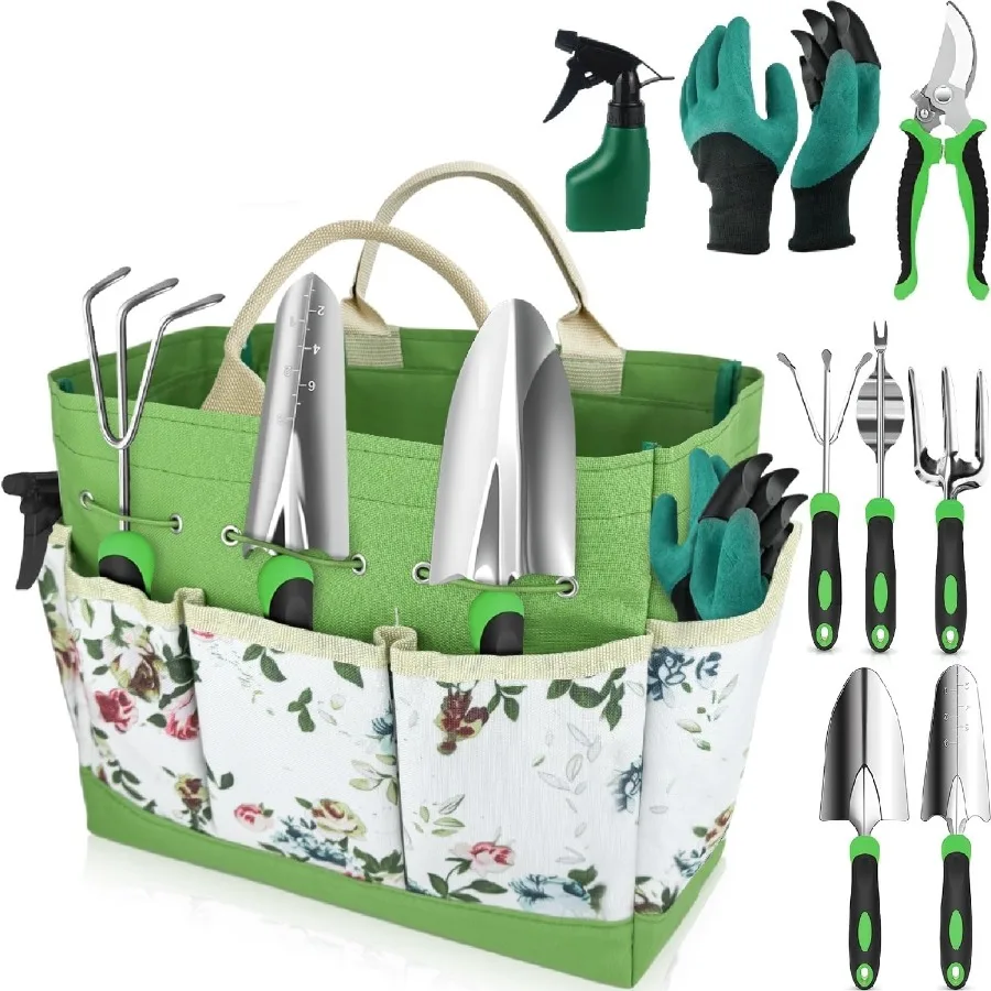 

Garden Tools Set 8 in 1 Heavy Duty Garden Tools Kit Stainless Steel Ergonomic Gardening Hand Tool with Upgraded Bag Gardening S