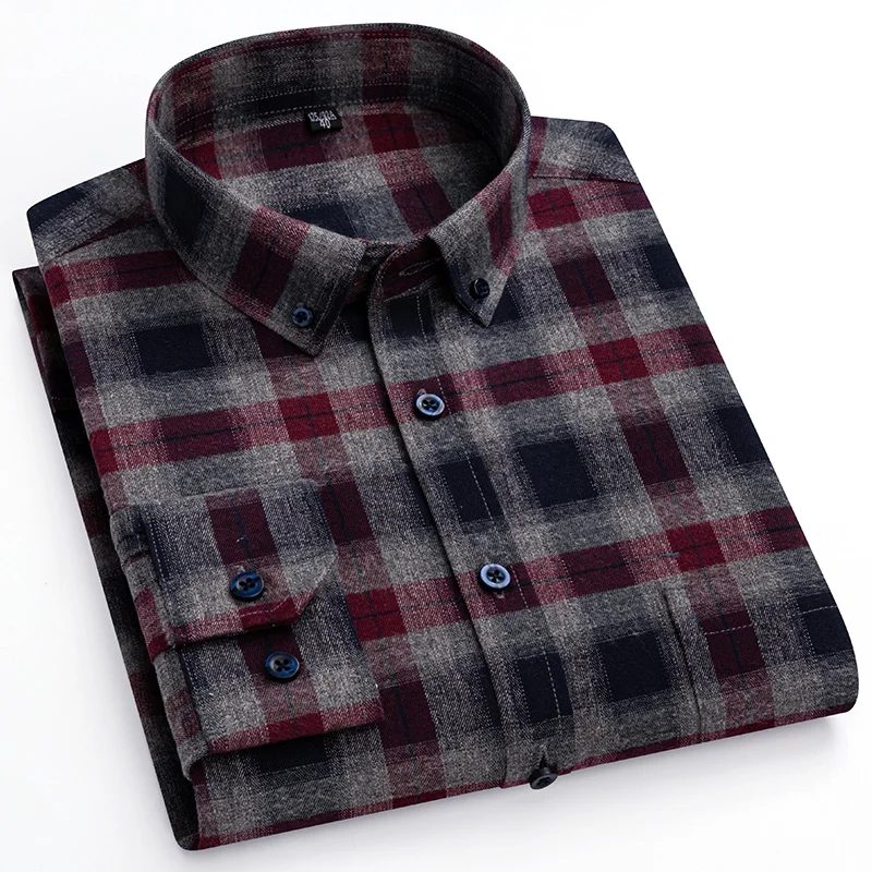 

Size 7XL 6XL Pure Cotton Men's Plaid Shirts Long Sleeve Regular Fit Soft Comfortable Casual Flannel Shirt Blouse Male Clothing