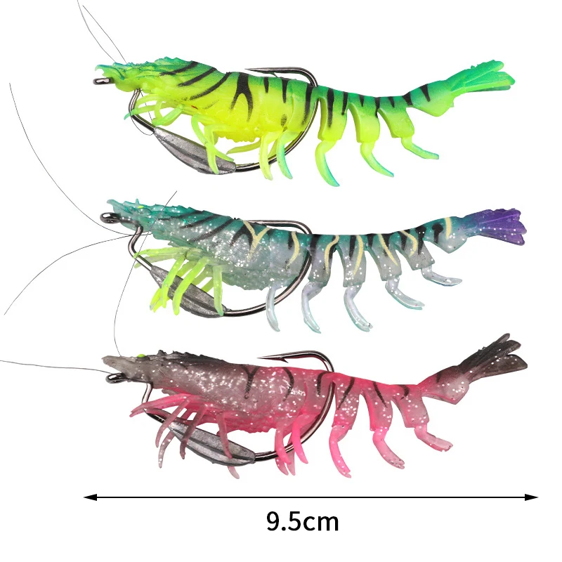 95 mm 10 g TPE leuchtende horizontale langsam sinkende Tintenfisch-Jig-Webfuß-Holzgarnelen-Krake-Tintenfisch-Angelköder