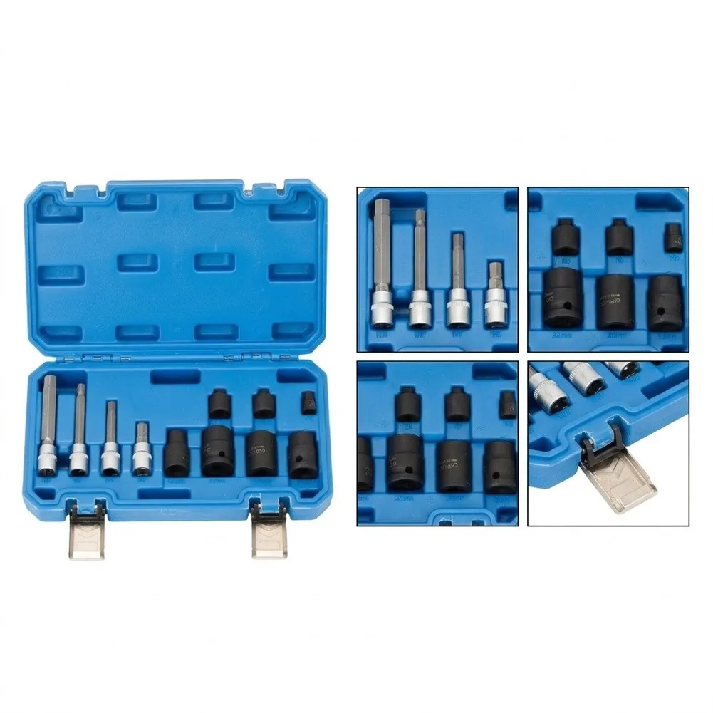 Automotive Brake Caliper Tool 11 Piece Kit for Brake Pad Compression Works with Pneumatic Tools 45 for Steel 26.7x15.5x5.6cm