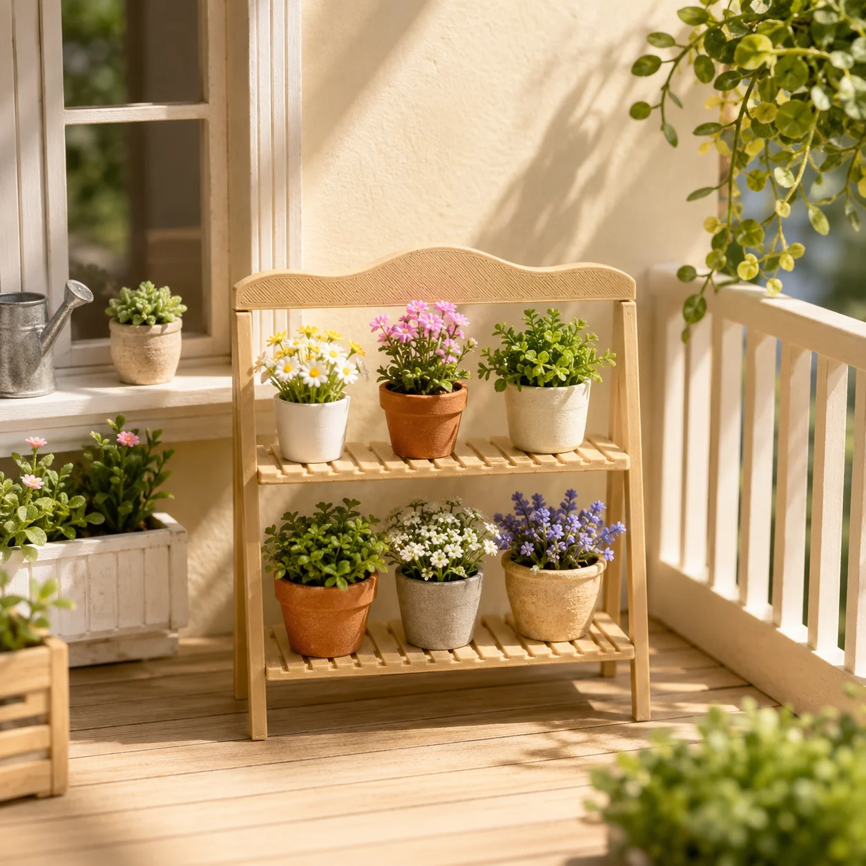 Dollhouse Furniture 1:12 Scale Miniature Double-Layer Flower Stand, Mini Plant Stand Display Rack, Outdoor Garden Decorative Shelf, Suitable for Dollhouse Courtyard, Balcony, Living Room, and Other Scene Arrangements The Double-Layer Design Increases the Display Space and Can Be Paired with Mini Plants, Flower Pots, and Other Decorations to Create a Refined Miniature Home Environment. Modern Minimalist Style, Available in Two Colors, Requires Simple Self-Assembly, Suitable for Dollhouse Enthusiasts and Miniature Model Collectors.