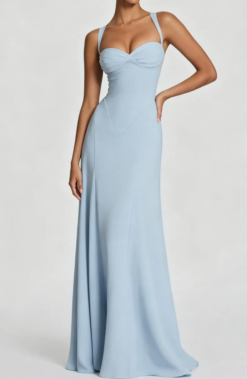 Einfarbiges trägerloses Camisole-Kleid mit Rückenausschnitt und Taillenbund, A-Linien-Kleid, elegantes Abendkleid für Geburtstagsfeiern und Brautjungfern. – Detail 16