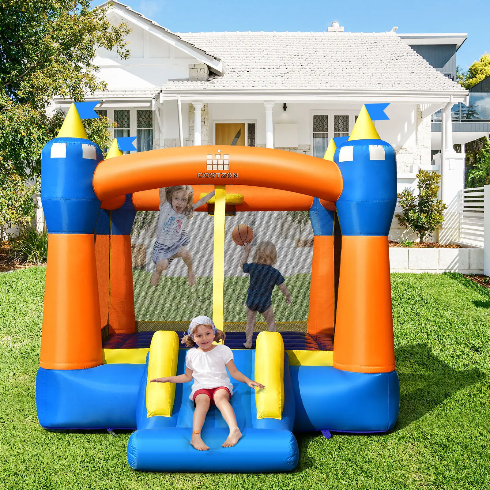 Babyjoy Opblaasbare Bounce House Kids Magic Castle W/Grote Springen Gebied Met 550W Blower