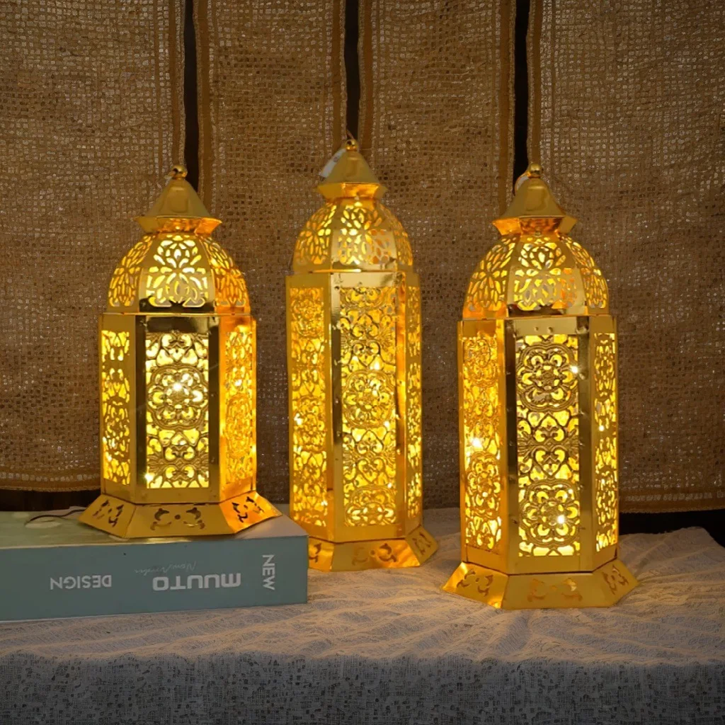Amazon Moroccan wrought iron wind lamp home holiday decoration ornament hollow LDE gold-plated European retro