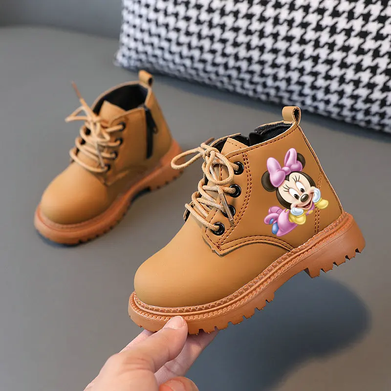 Children Boots Mickey Kids Boots Anime Cartoon Mickey Boys Shoes Girls Spring Autumn Toddle Non-slip Ankle Boots 21-30