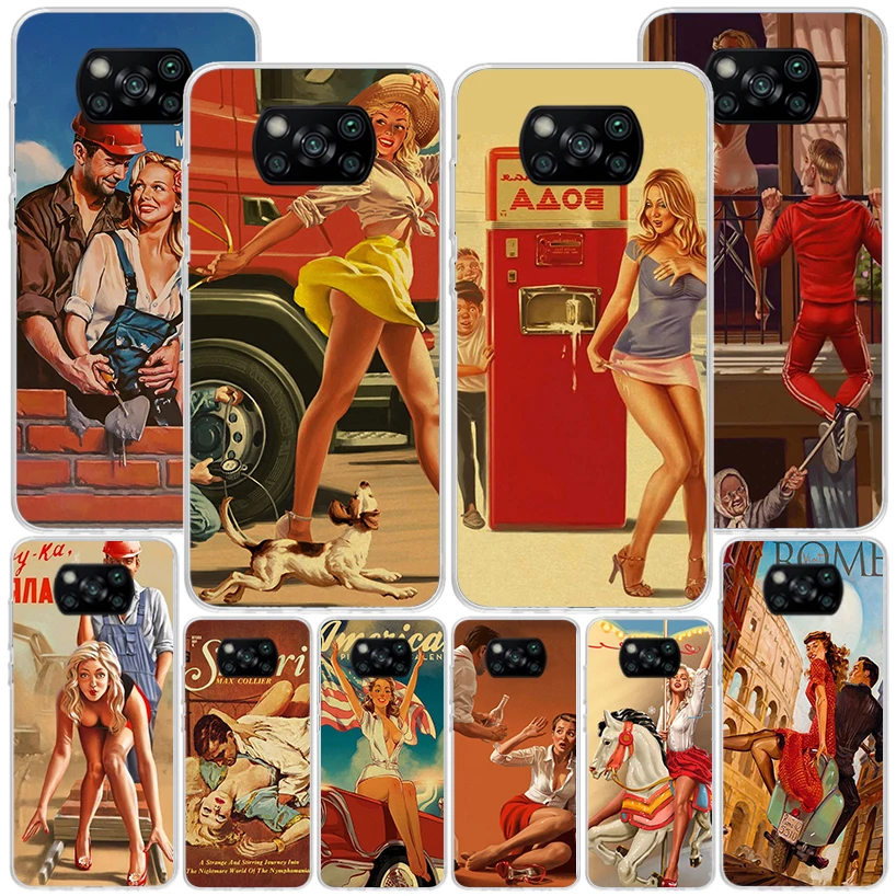 Sexy Pin Up Girl Vintege Phone Case For Xiaomi Poco X6 X5 X4 X3 Nfc F6 F5 Pro F4 Gt F3 F2 F1 M5S M4 M3 Personalized Print Cover