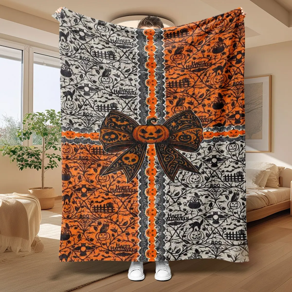 Halloween Pumpkin Spider Throw Blanket Fall Autumn Decor Spooky Plush Picnic Blanket 150x200cm Couch Throw for Seasonal Gift