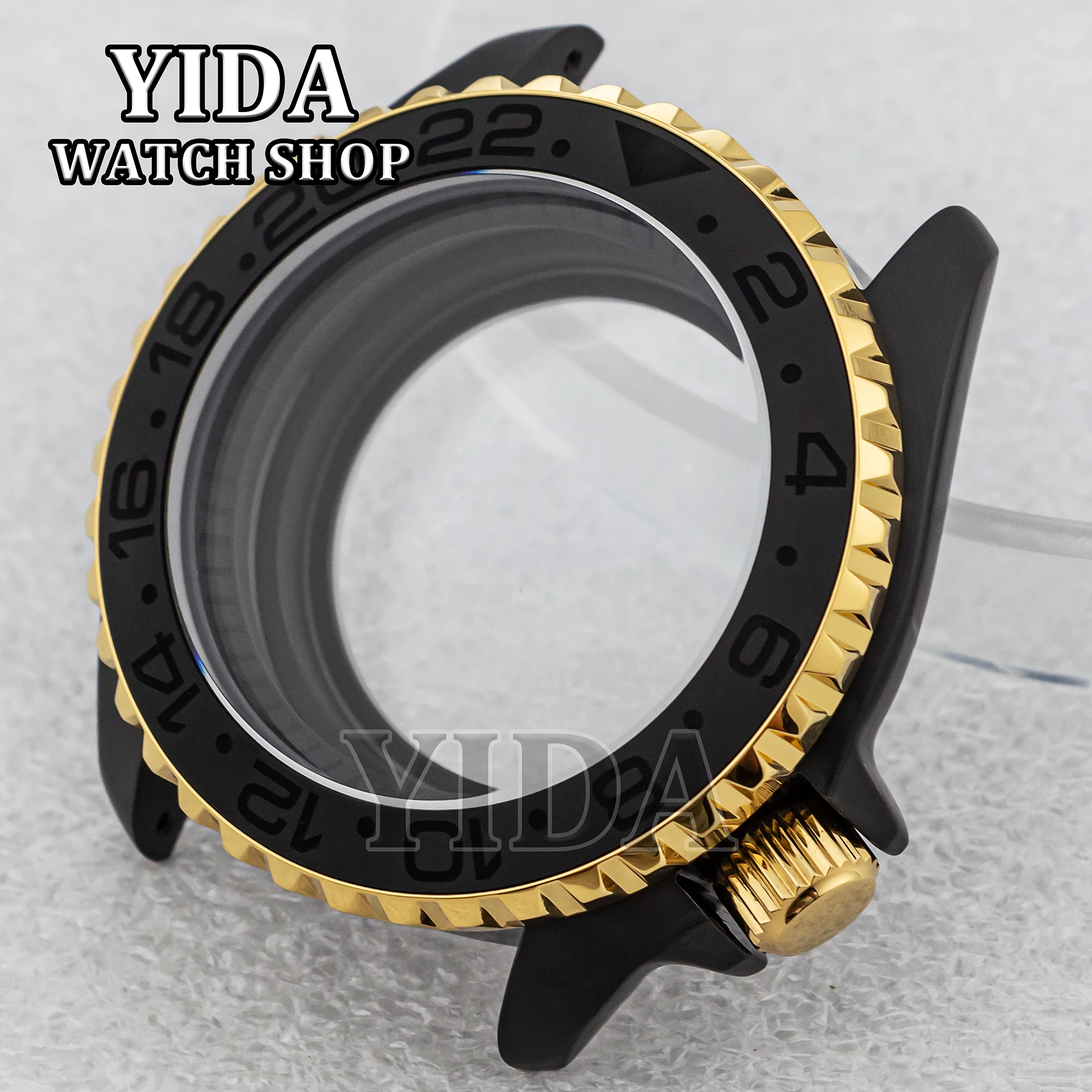 42 ミリメートルメッキブラックゴールド時計ケースステンレス鋼ケースサファイアガラス 10ATM 防水 SKX007 NH35 NH36 自動運動