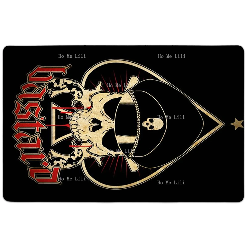 Spades Heart Pirate Skeleton Basketball Fan Sports Horn Skull Living Room Carpet Non-Slip Flannel Mat