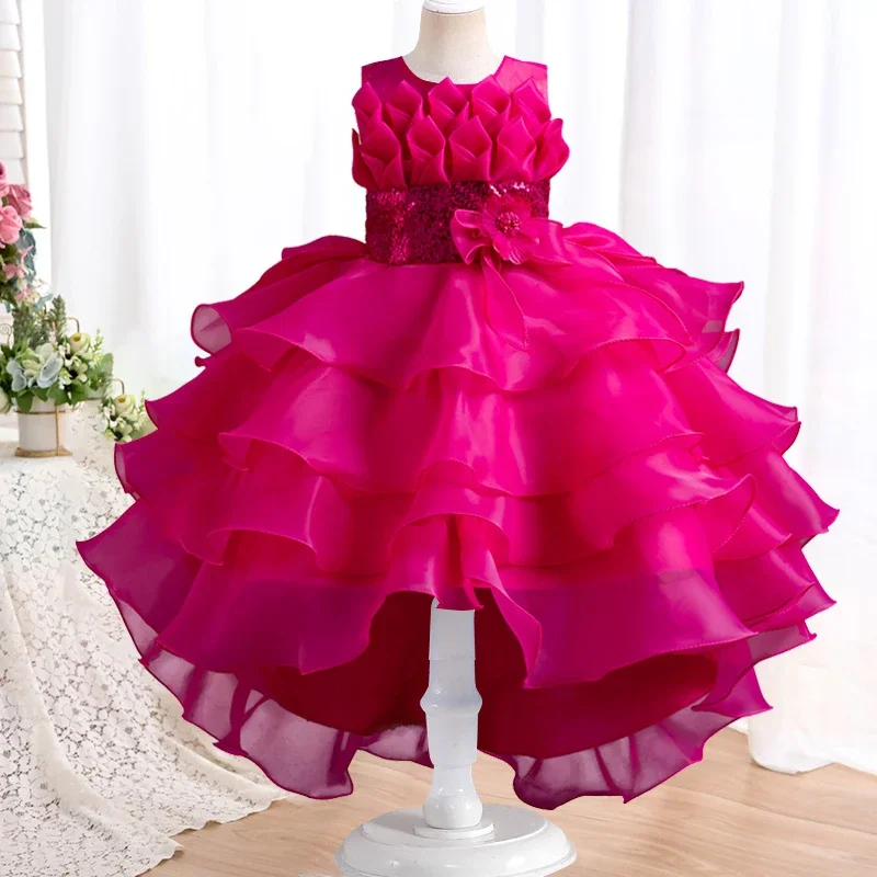 

3-12t girls' birthday communion party Beaded Flower tail fluffy dress new girls' embroidered Sequin tail wedding dress