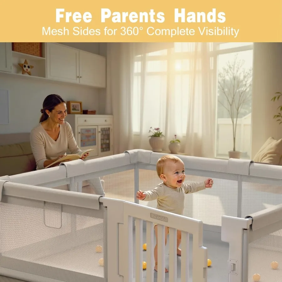 روضة أطفال كبيرة مقاس 79 × 71 بوصة مع بوابة سهلة الوصول قلم لعب للأطفال الرضع والأطفال الصغار ساحة لعب للعب السياج بعمر 0-3 سنوات