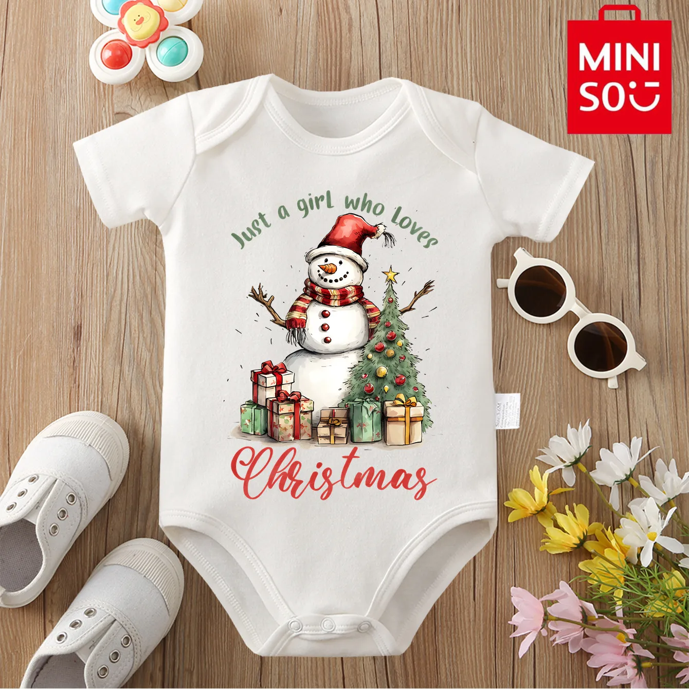 MINISO سانتا ثلج عيد ميلاد سعيد نيسيي بذلة القطن الخالص لطيف الملابس ارتداءها ل 0-12 شهرا الوليد أفضل هدية للطفل