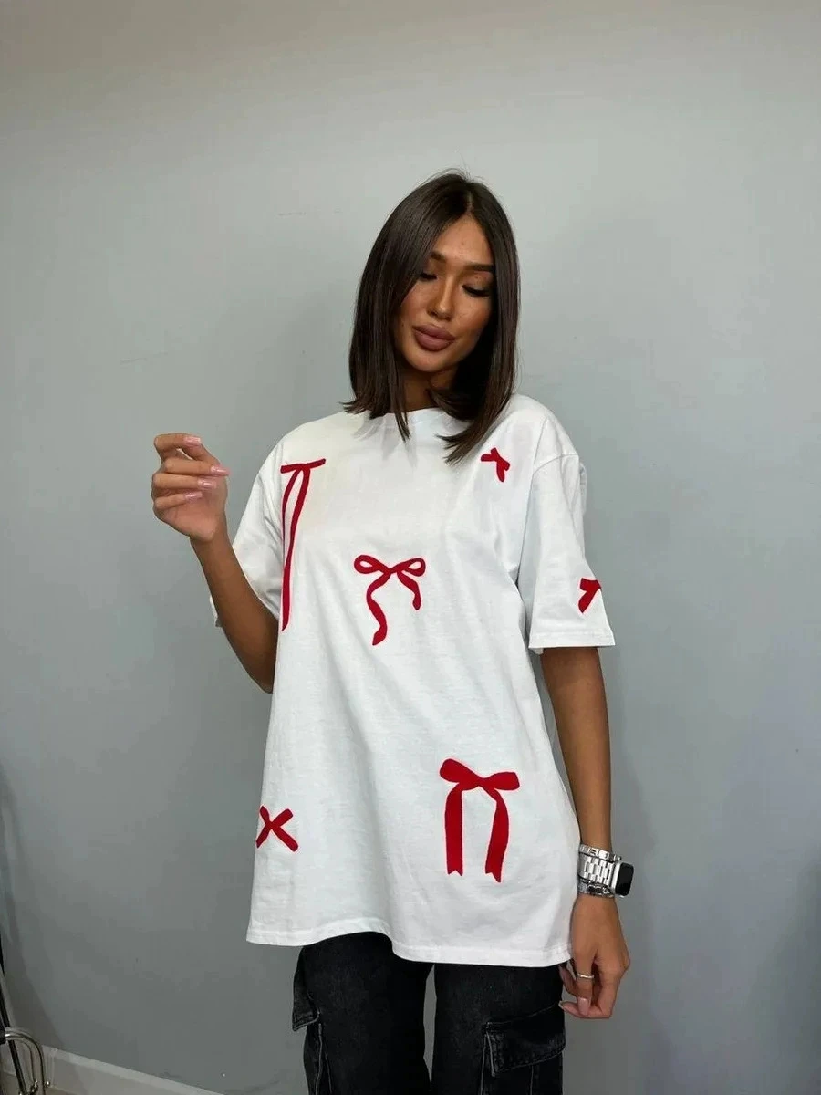 T-shirt ort Sve in cotone sciolto stampato casual confortevole traspirante top estivo da donna rotondo Ne vestibilità regolare