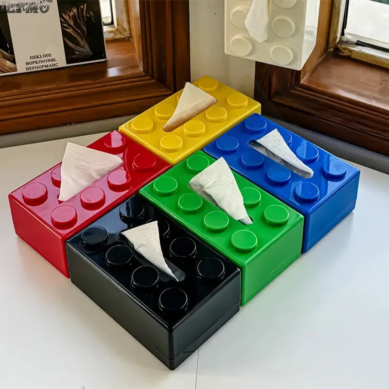 Caixa de Lenços em Forma de Bloco de Construção Estilo Lego, Suporte para Guardanapos para Sala de Estar, Caixa Decorativa de Lenços para Mesa, Presente de Decoração para Casa