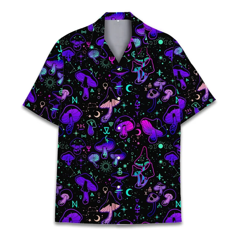 Camisa hawaiana con estampado 3d de setas coloridas para hombres, camisas de playa de plantas de vacaciones de verano, camisa Aloha de calle de manga corta con botones