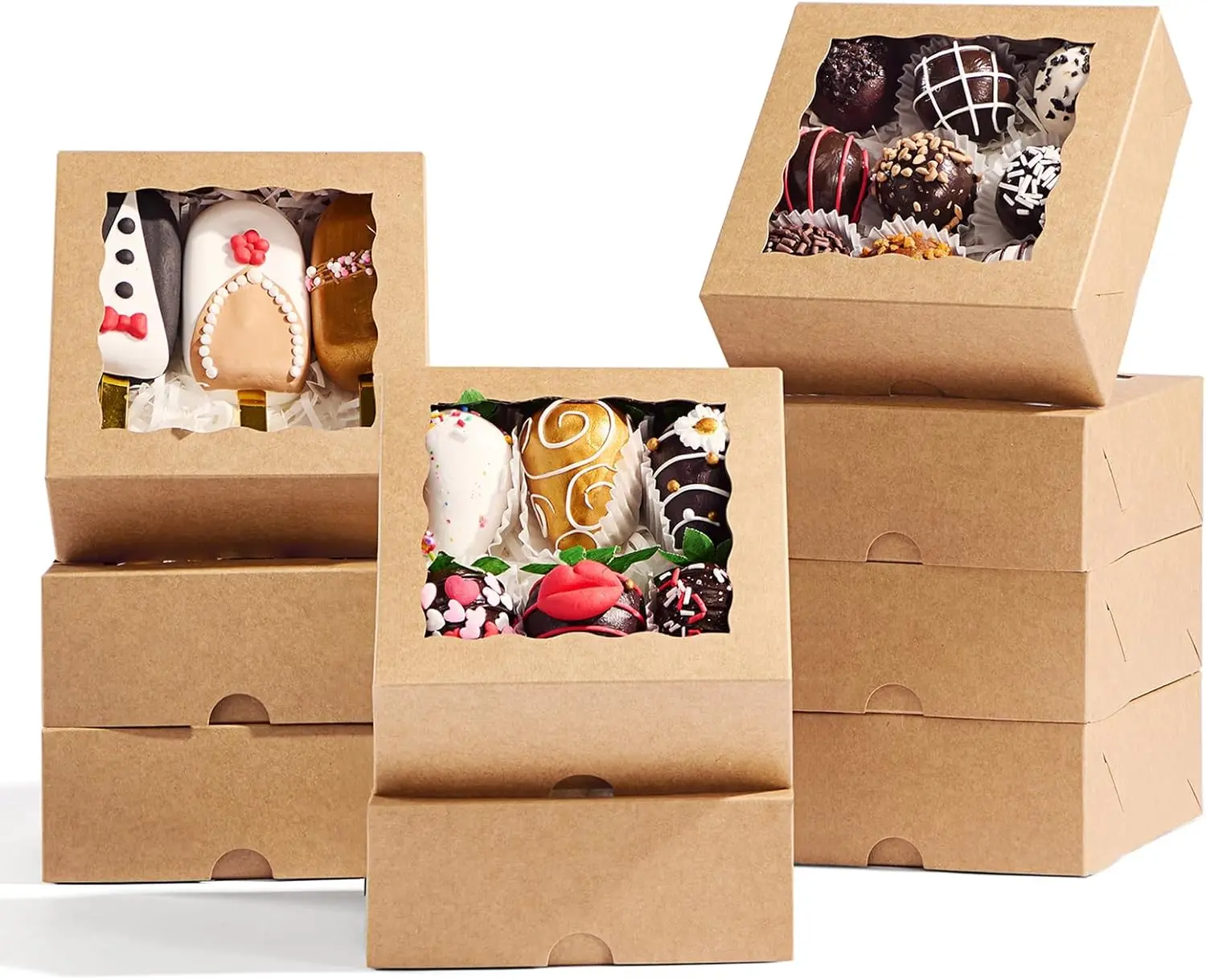 

100 Pack 5x5x2 Inch Clear Window Bakery Boxes for Cookies, Cakes, Treats & Gifts