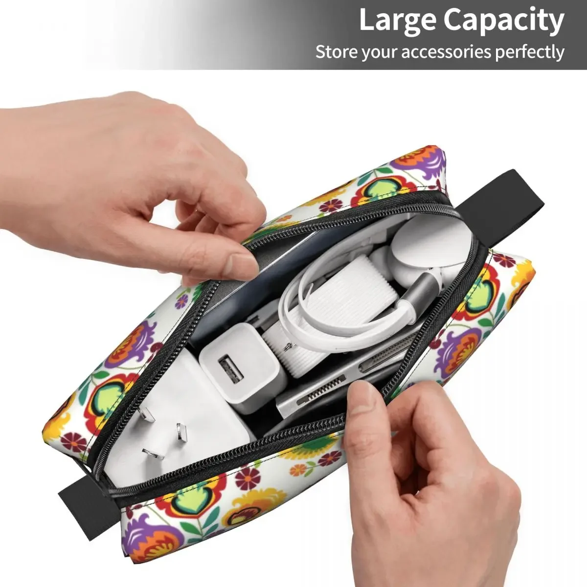 Polish Folk Flowers Travel Cosmetic Bag Poland Floral Art Makeup Toiletry Organizer Ladies Beauty Storage Bags Dopp Kit Case Box image 2