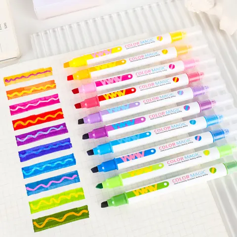 10pcs Double-ended Magic Color Changing Highlighter Pen Set Student Diary Scrapbook Painting DIY Making, Office Cute Stationery