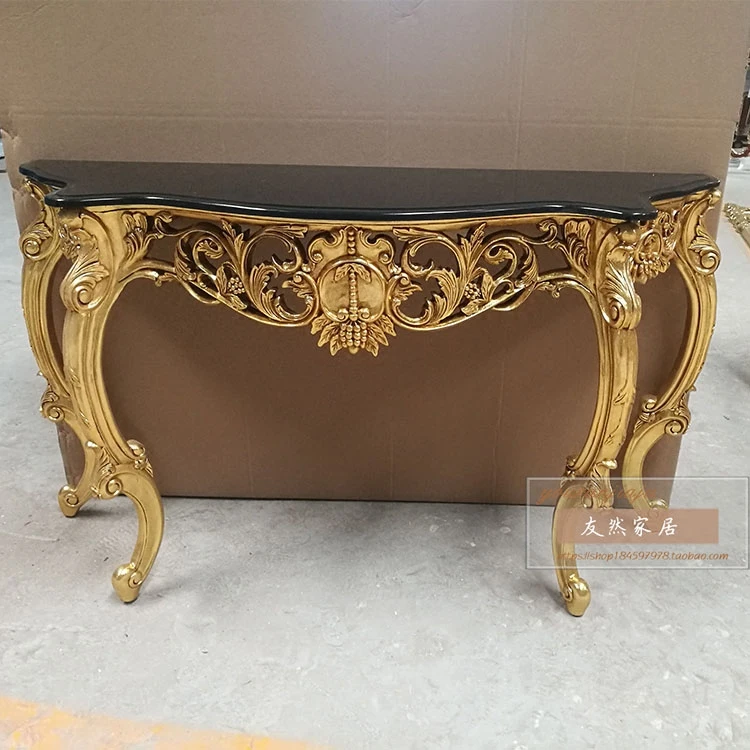 European French entrance table against the wall Entrance desk Entrance cabinet Marble strip carved color Villa corridor backgrou