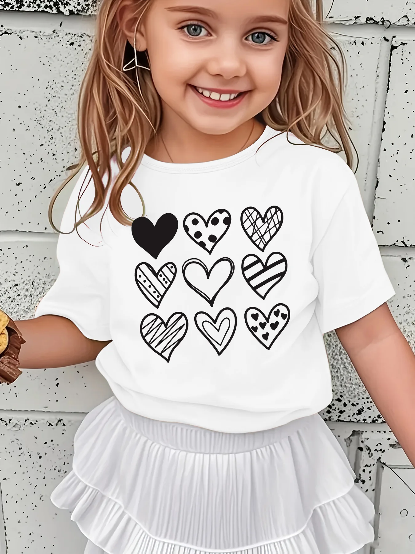 Hand Drawn Pattern Hearts Graphic T Shirt Boys Girls Family Matching Soft Cotton Short Sleeve Cute Children Basic Daily Wear Top
