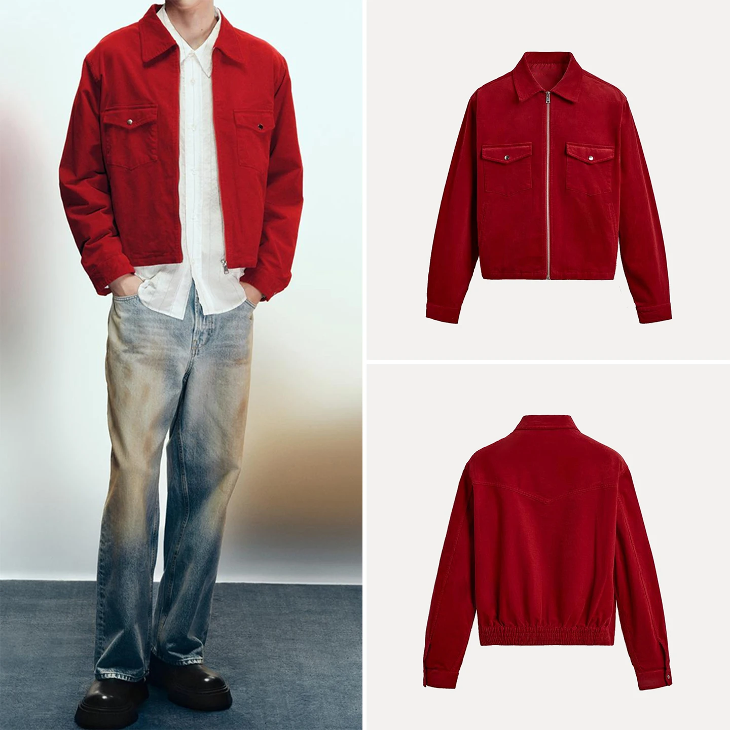 

Faionable Индивидуализированная вельветовая эластичная куртка irt 23, осенняя новая мужская одежда Z, свободная молодежная длинная све Zi...